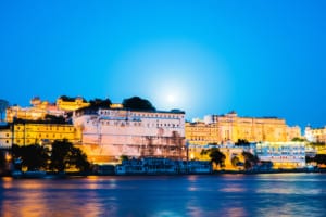 Full moon over City Palace, Ambrai Ghat